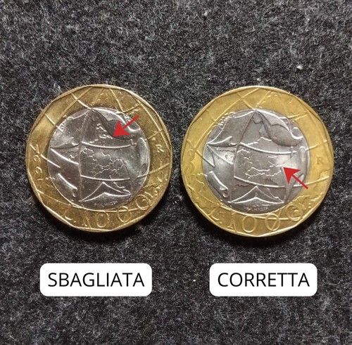 Moneta 1000 lire con errore - moneta,